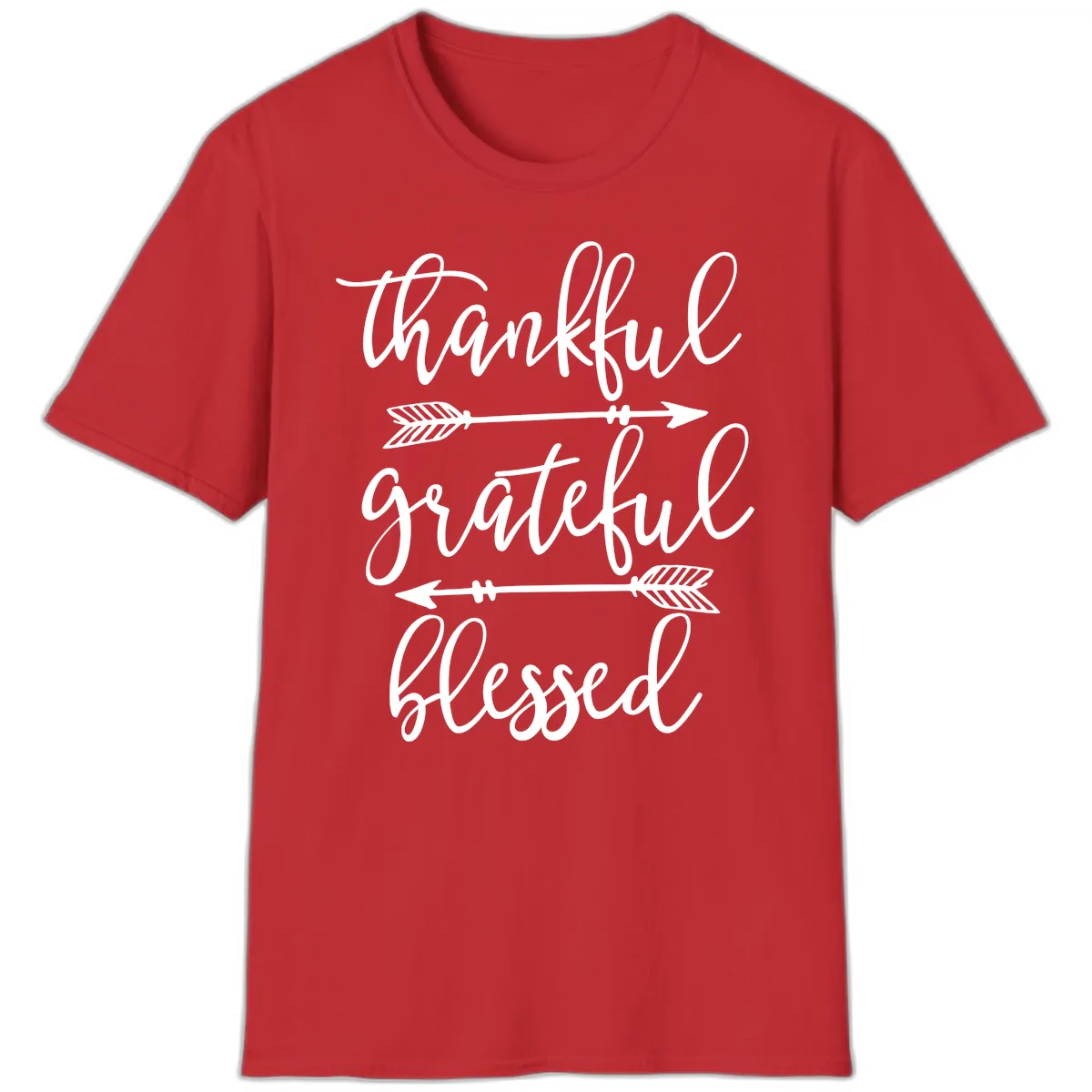 Thankful Grateful Blessed Typography Design T-Shirt in Red