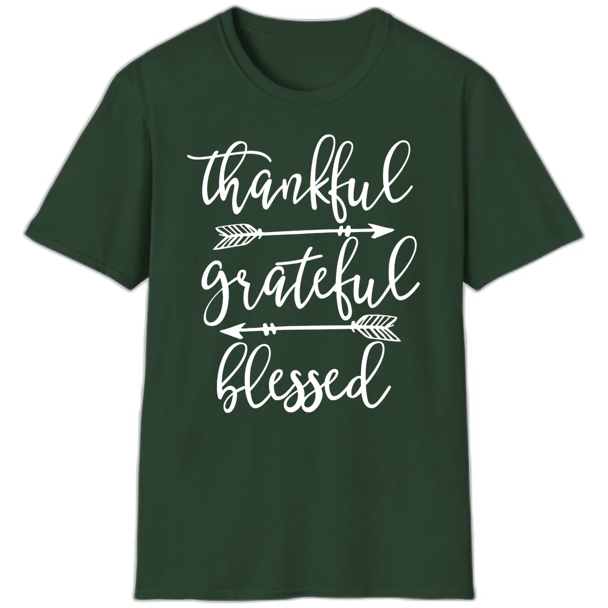 Thankful Grateful Blessed Typography Design T-Shirt in Forest Green