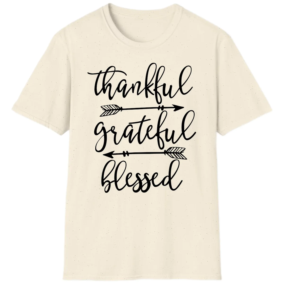 Thankful Grateful Blessed Typography Design T-Shirt in Natural
