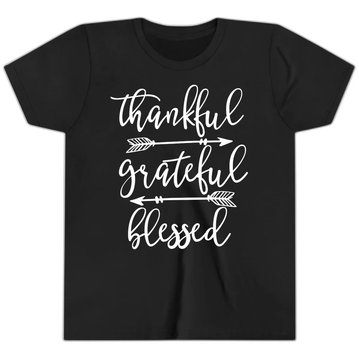Thankful Grateful Blessed Typography Design Youth T-Shirt in Black