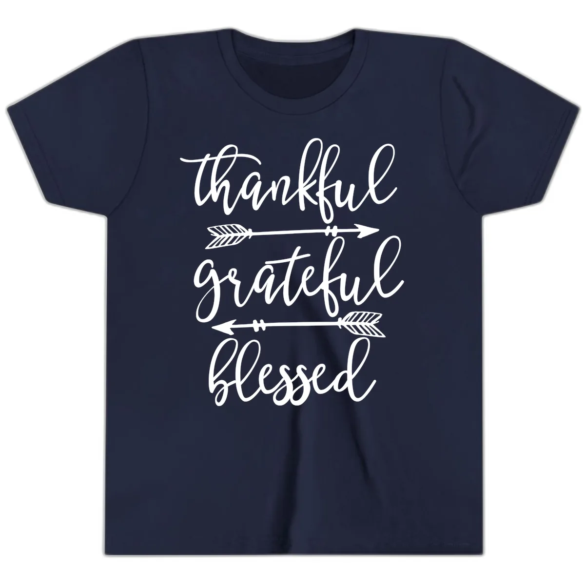 Thankful Grateful Blessed Typography Design Youth T-Shirt in Navy