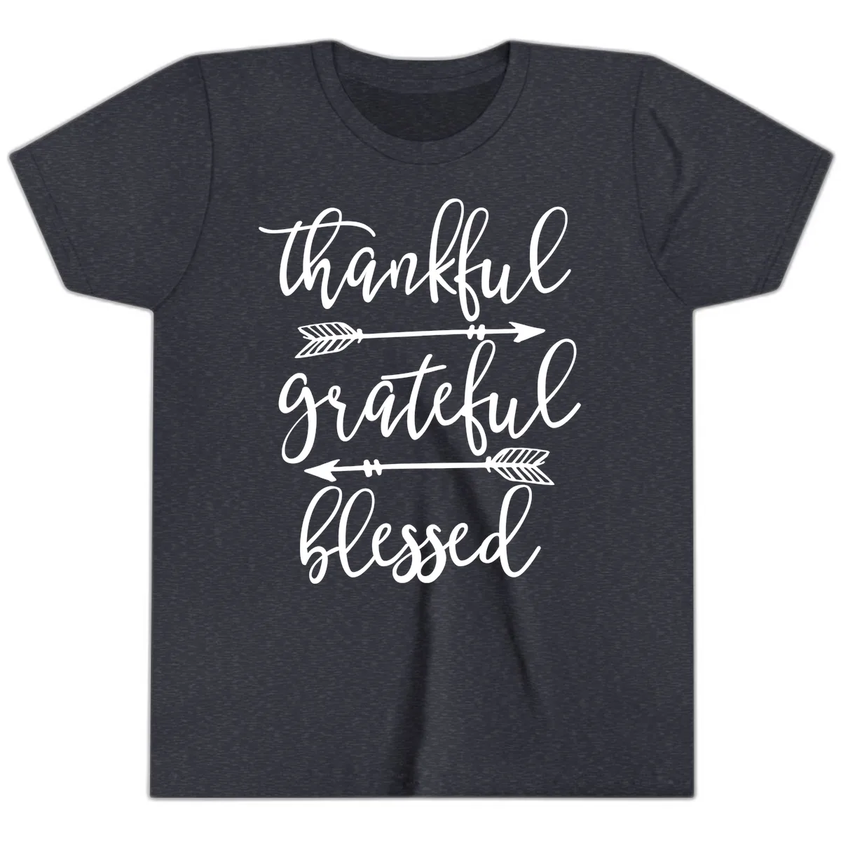Thankful Grateful Blessed Typography Design Youth T-Shirt in Heather Navy