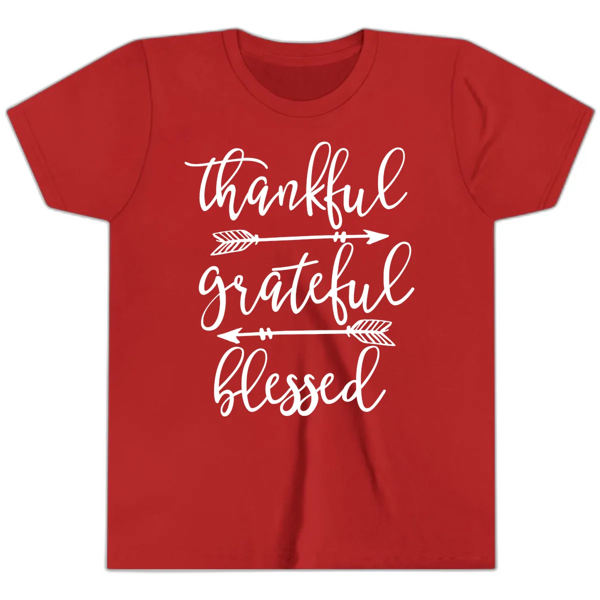 Thankful Grateful Blessed Typography Design Youth T-Shirt in Red