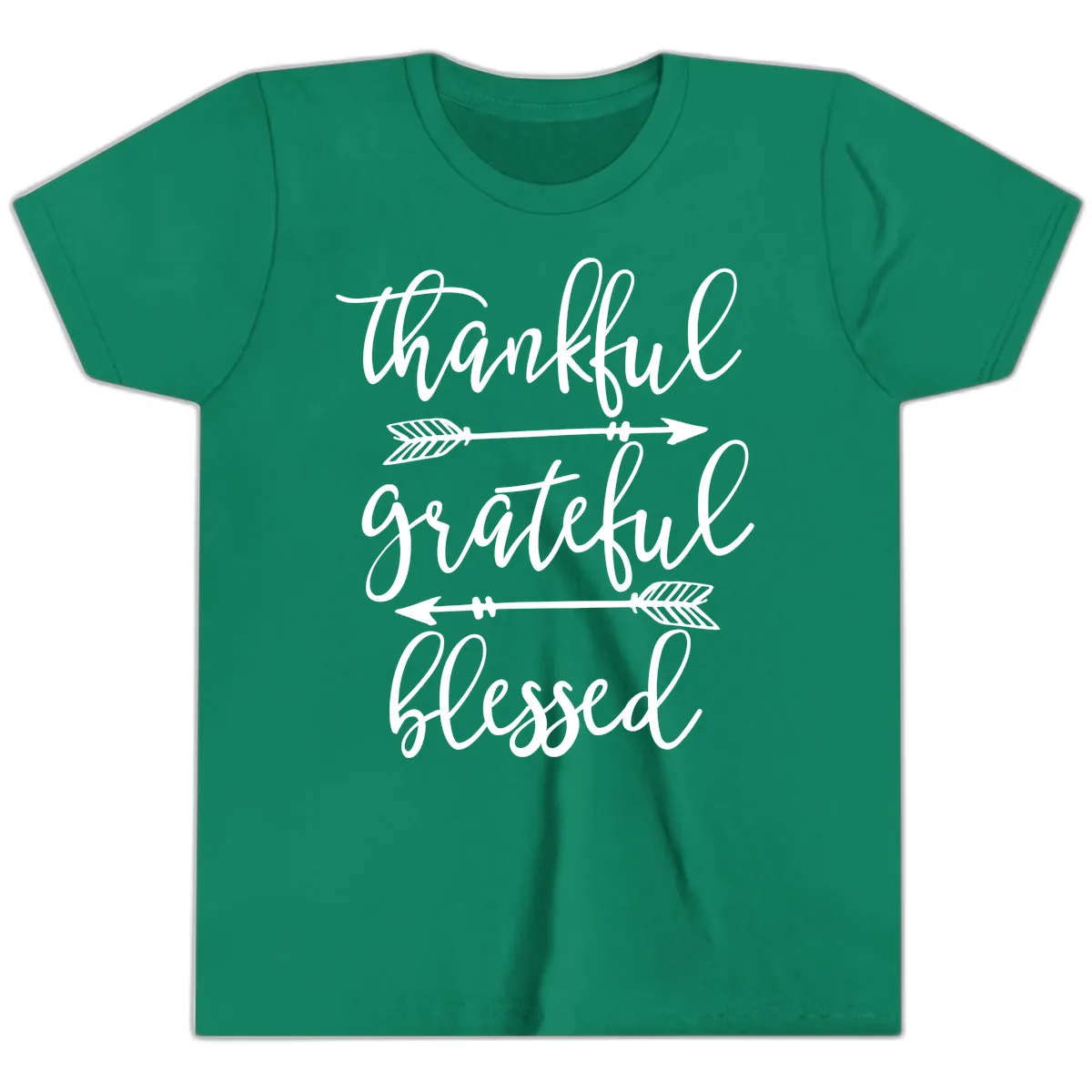 Thankful Grateful Blessed Typography Design Youth T-Shirt in Kelly