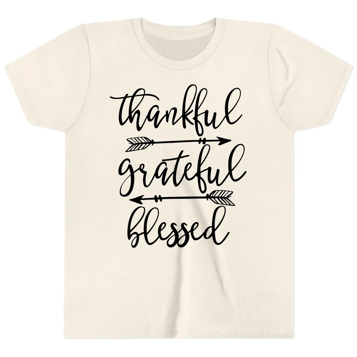 Thankful Grateful Blessed Typography Design Youth T-Shirt in Natural
