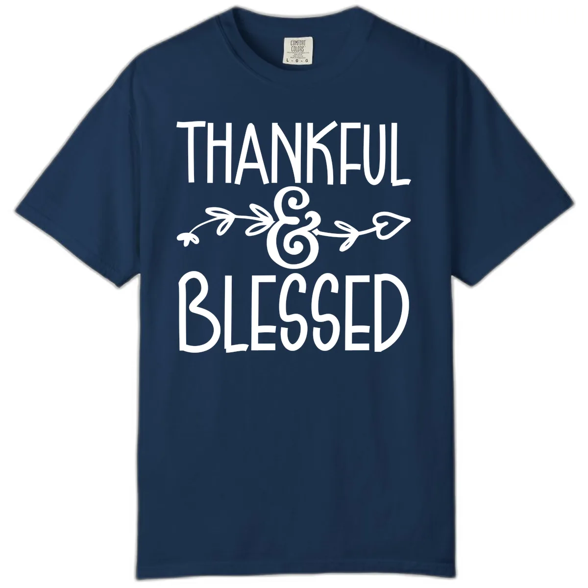 Thankful & Blessed Typography Design Comfort Color in Navy