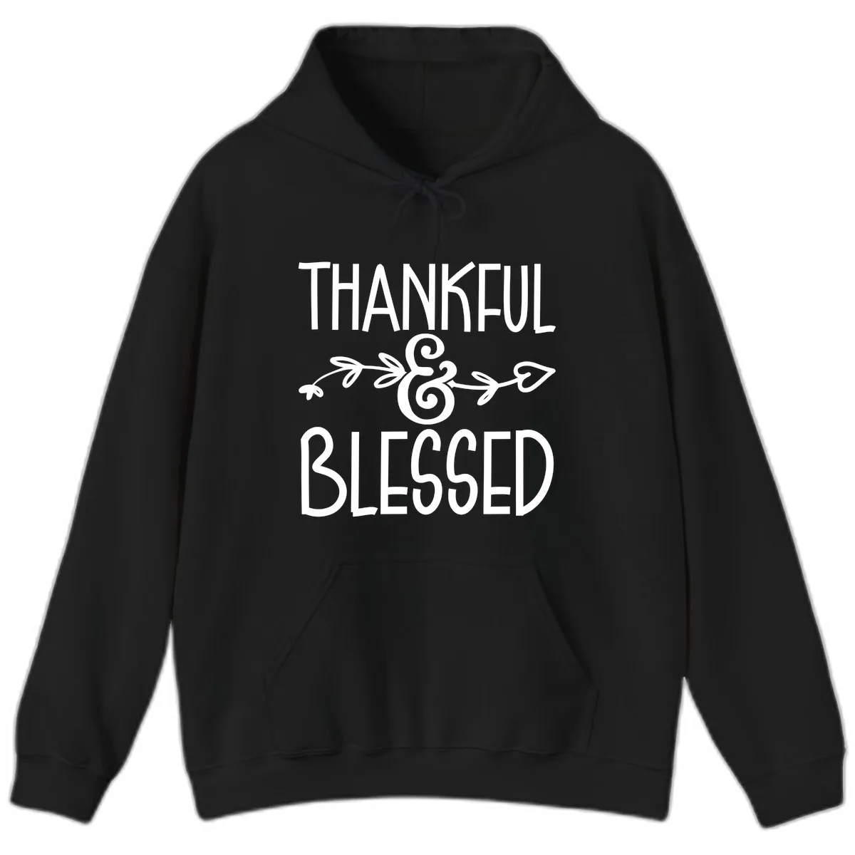 Thankful & Blessed Typography Design Hoodie in Black