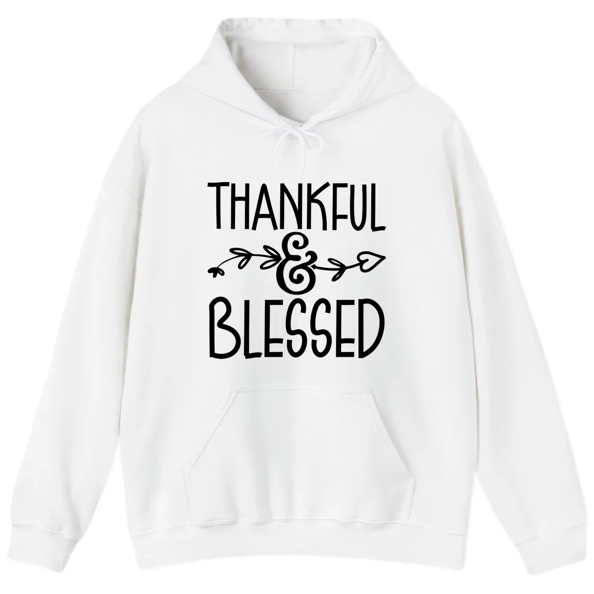 Thankful & Blessed Typography Design Hoodie in White