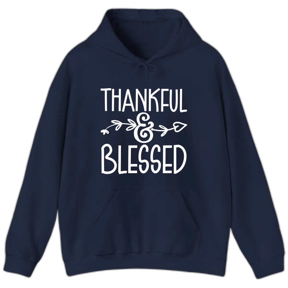 Thankful & Blessed Typography Design Hoodie in Navy