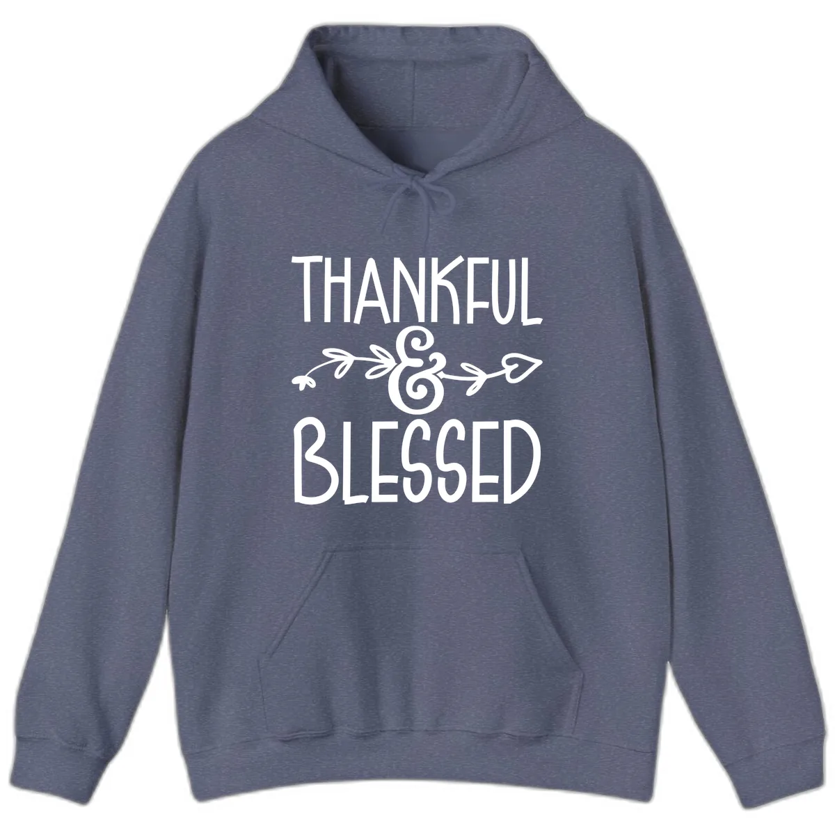 Thankful & Blessed Typography Design Hoodie in Heather Navy