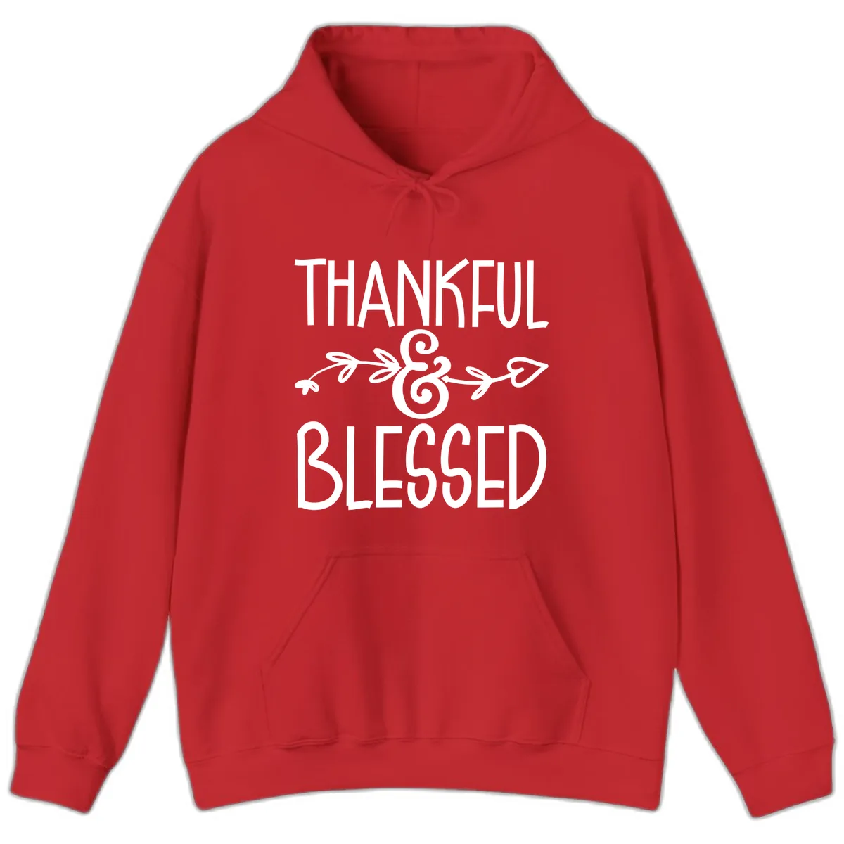 Thankful & Blessed Typography Design Hoodie in Red