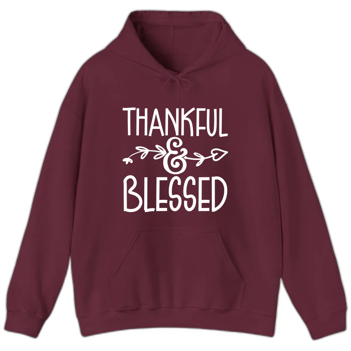 Thankful & Blessed Typography Design Hoodie in Maroon