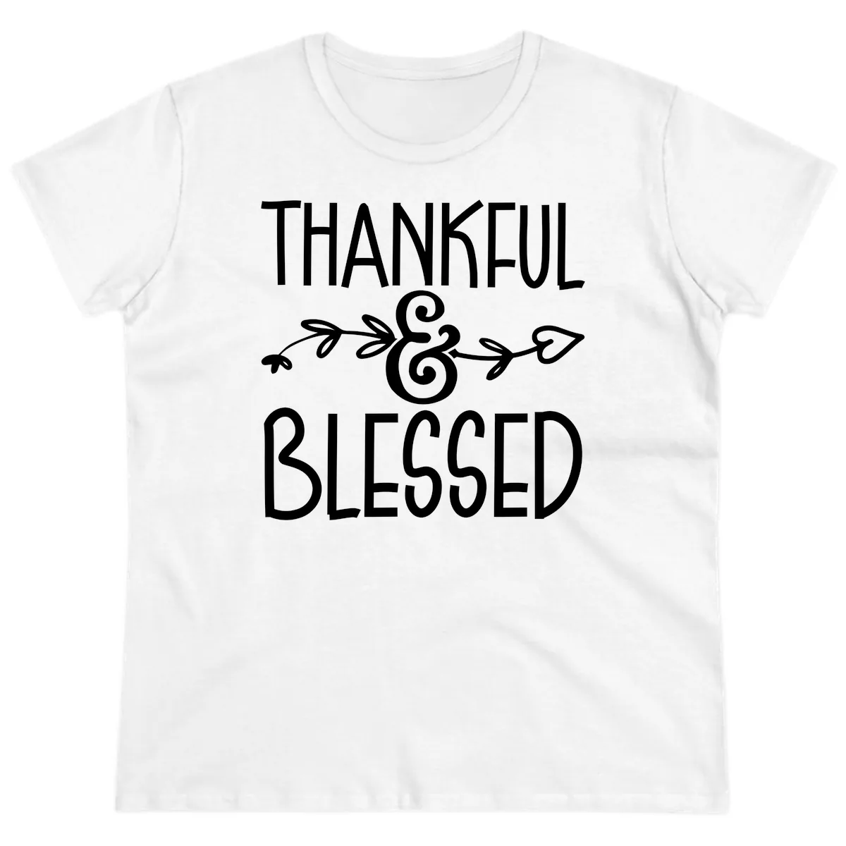 Thankful & Blessed Typography Design Ladies Tee in White