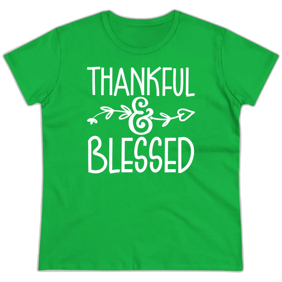 Thankful & Blessed Typography Design Ladies Tee in Irish Green