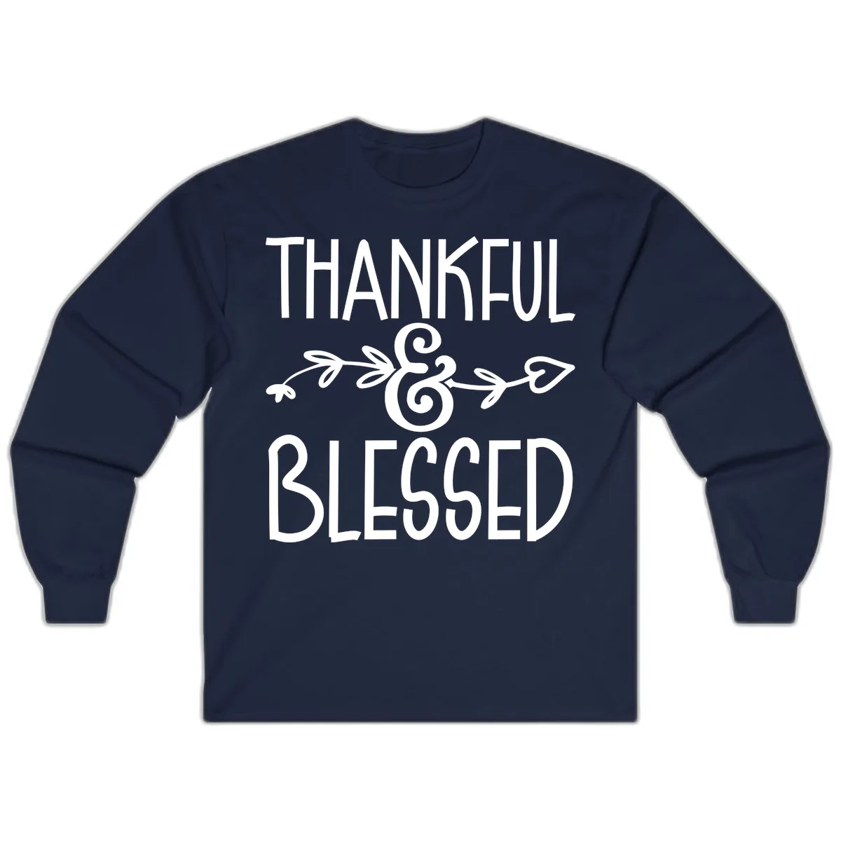 Thankful & Blessed Typography Design Long Sleeve in Navy