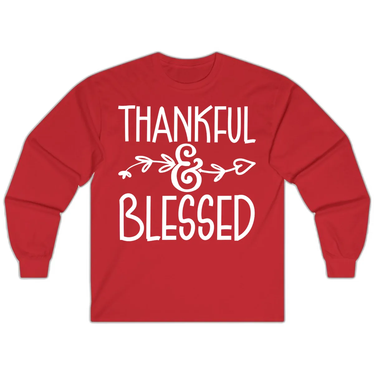Thankful & Blessed Typography Design Long Sleeve in Red