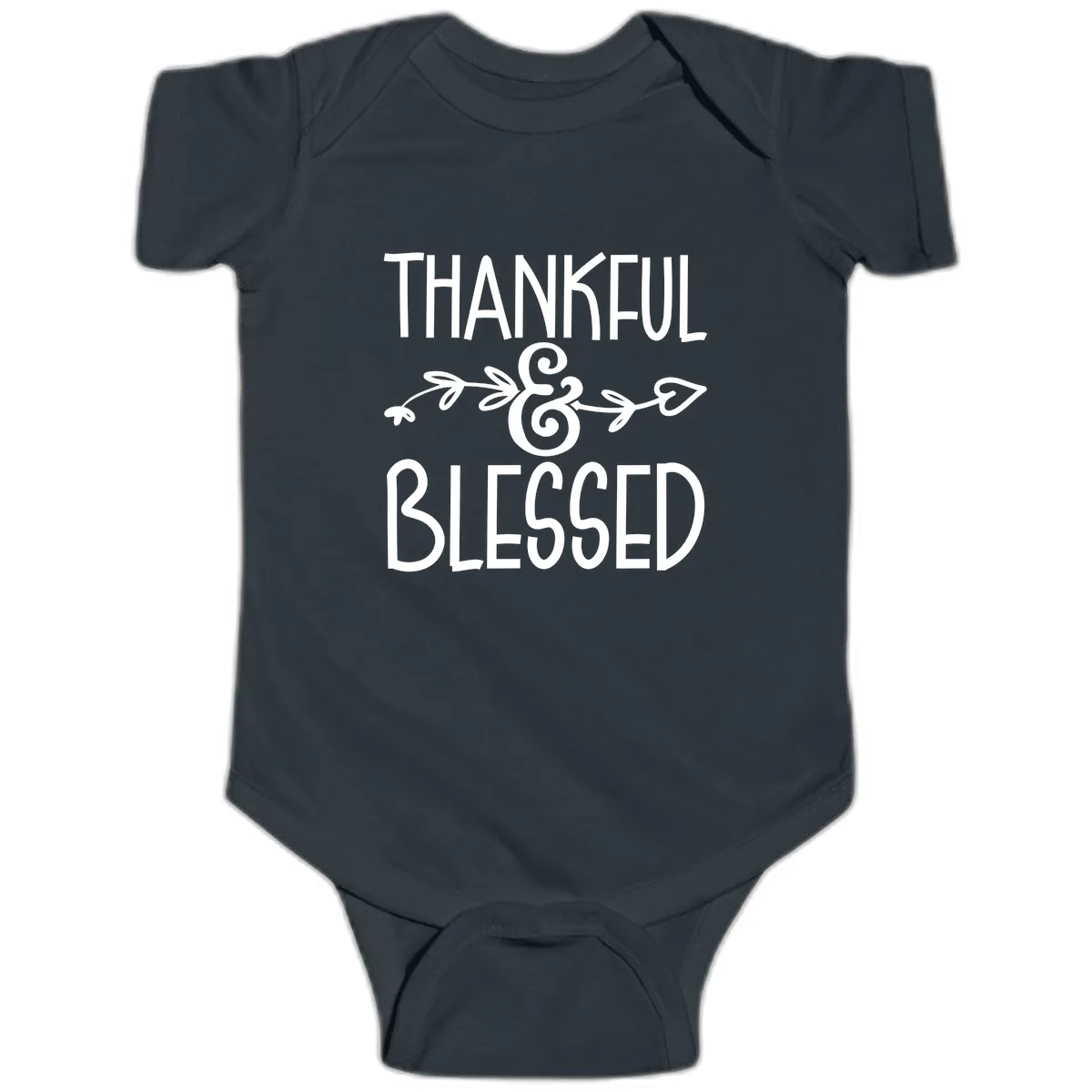 Thankful & Blessed Typography Design Baby Onesie in Black