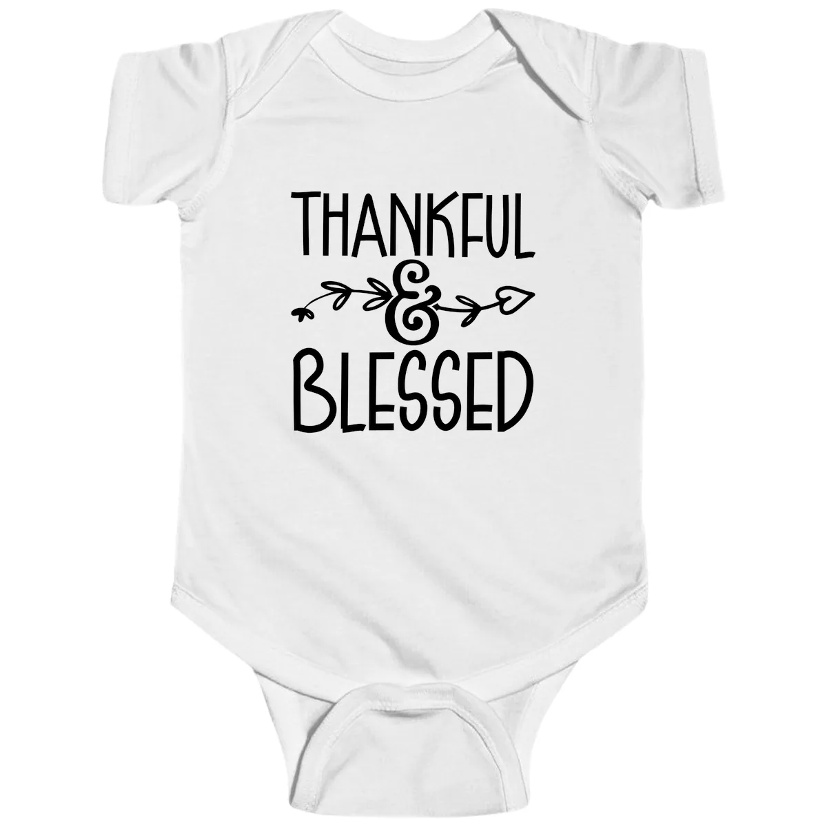 Thankful & Blessed Typography Design Baby Onesie in White