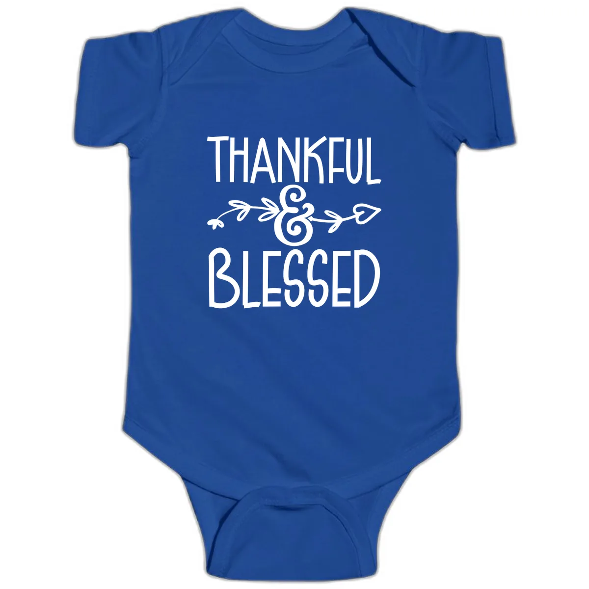 Thankful & Blessed Typography Design Baby Onesie in Royal