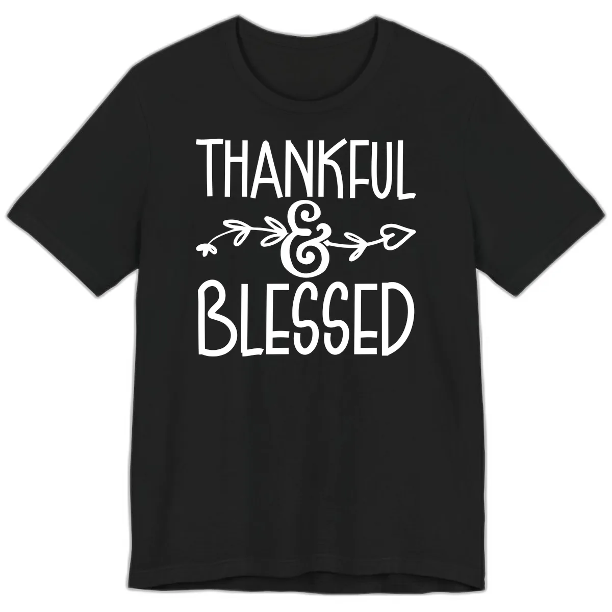 Thankful & Blessed Typography Design Premium T-Shirt in Black