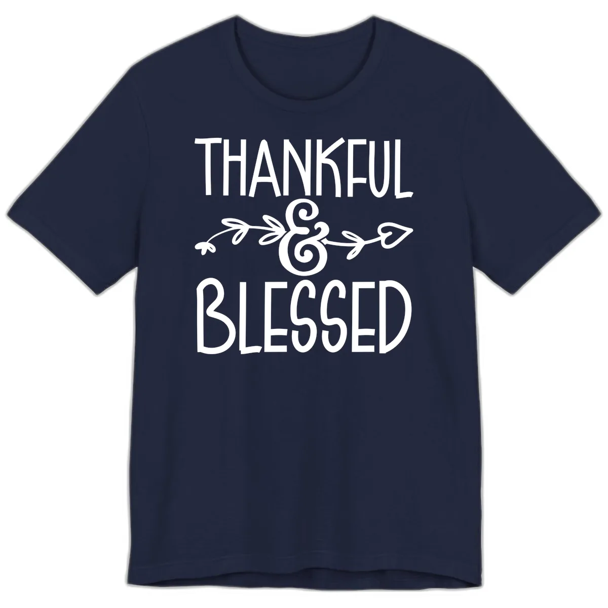 Thankful & Blessed Typography Design Premium T-Shirt in Navy