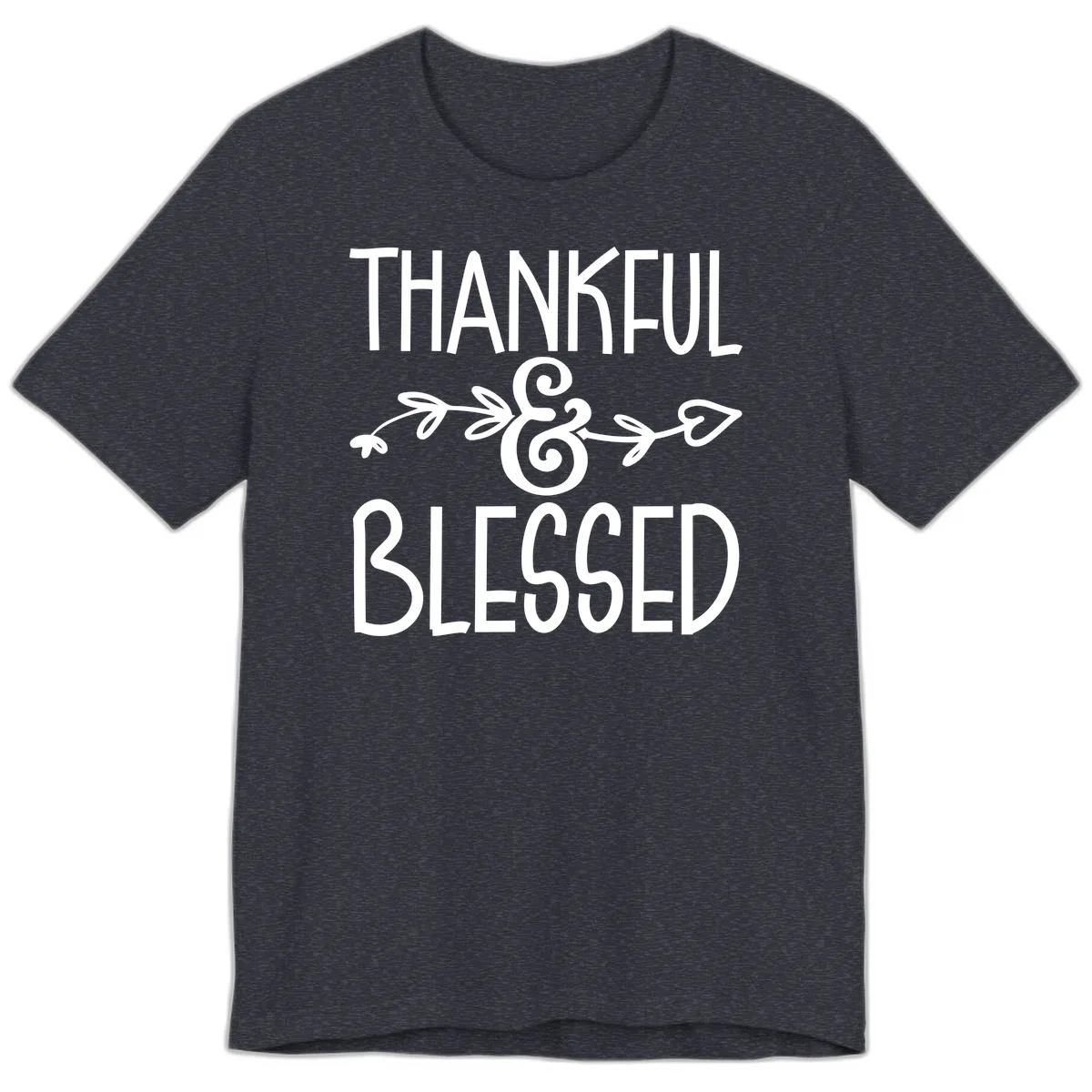 Thankful & Blessed Typography Design Premium T-Shirt in Heather Navy