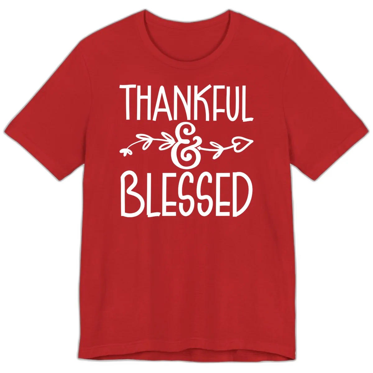 Thankful & Blessed Typography Design Premium T-Shirt in Red