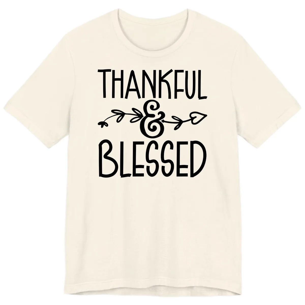 Thankful & Blessed Typography Design Premium T-Shirt in Natural