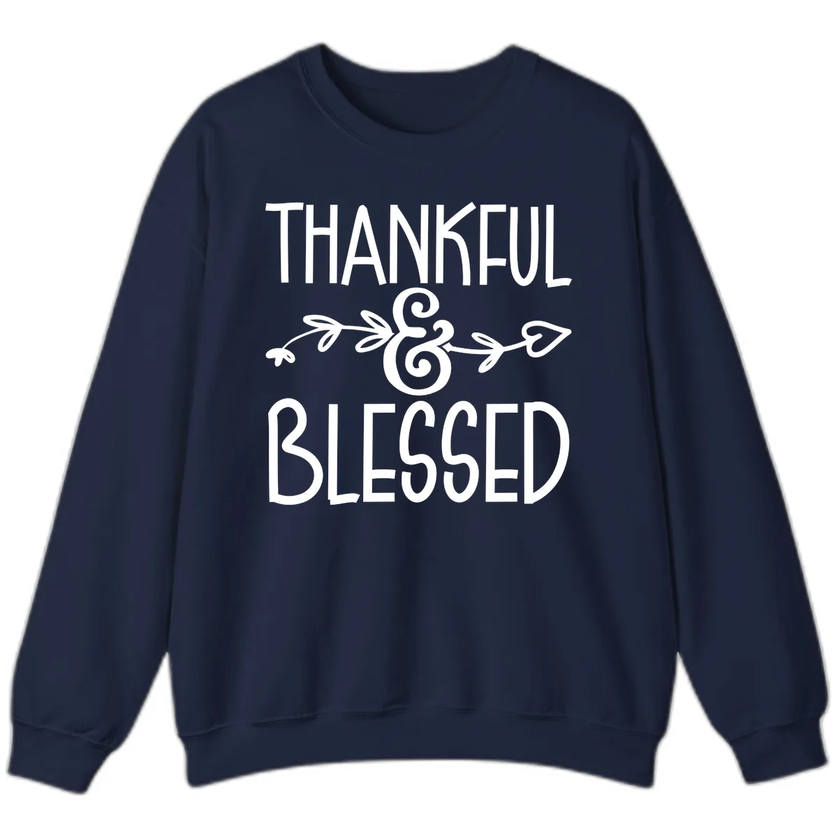 Thankful & Blessed Typography Design Sweatshirt in Navy
