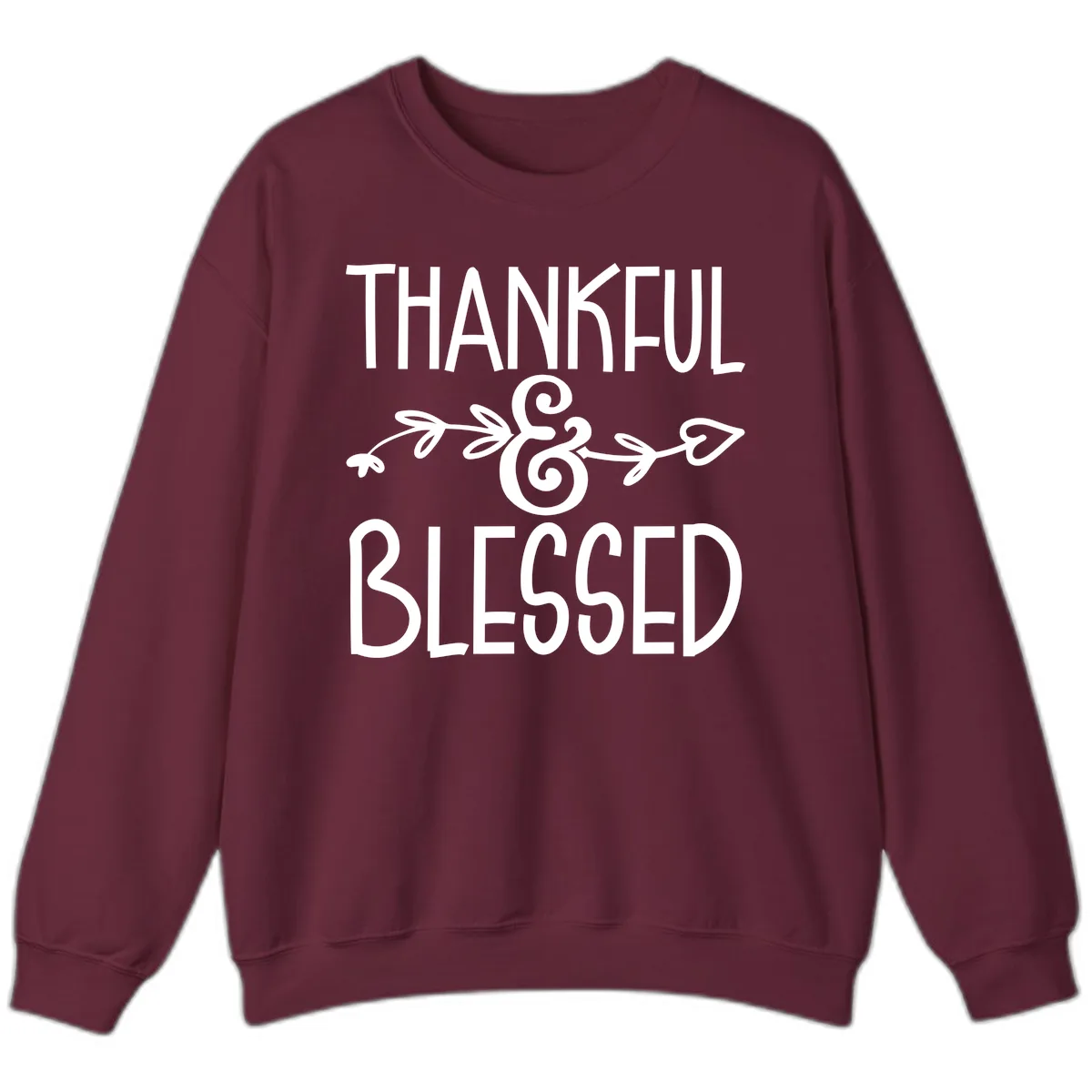 Thankful & Blessed Typography Design Sweatshirt in Maroon