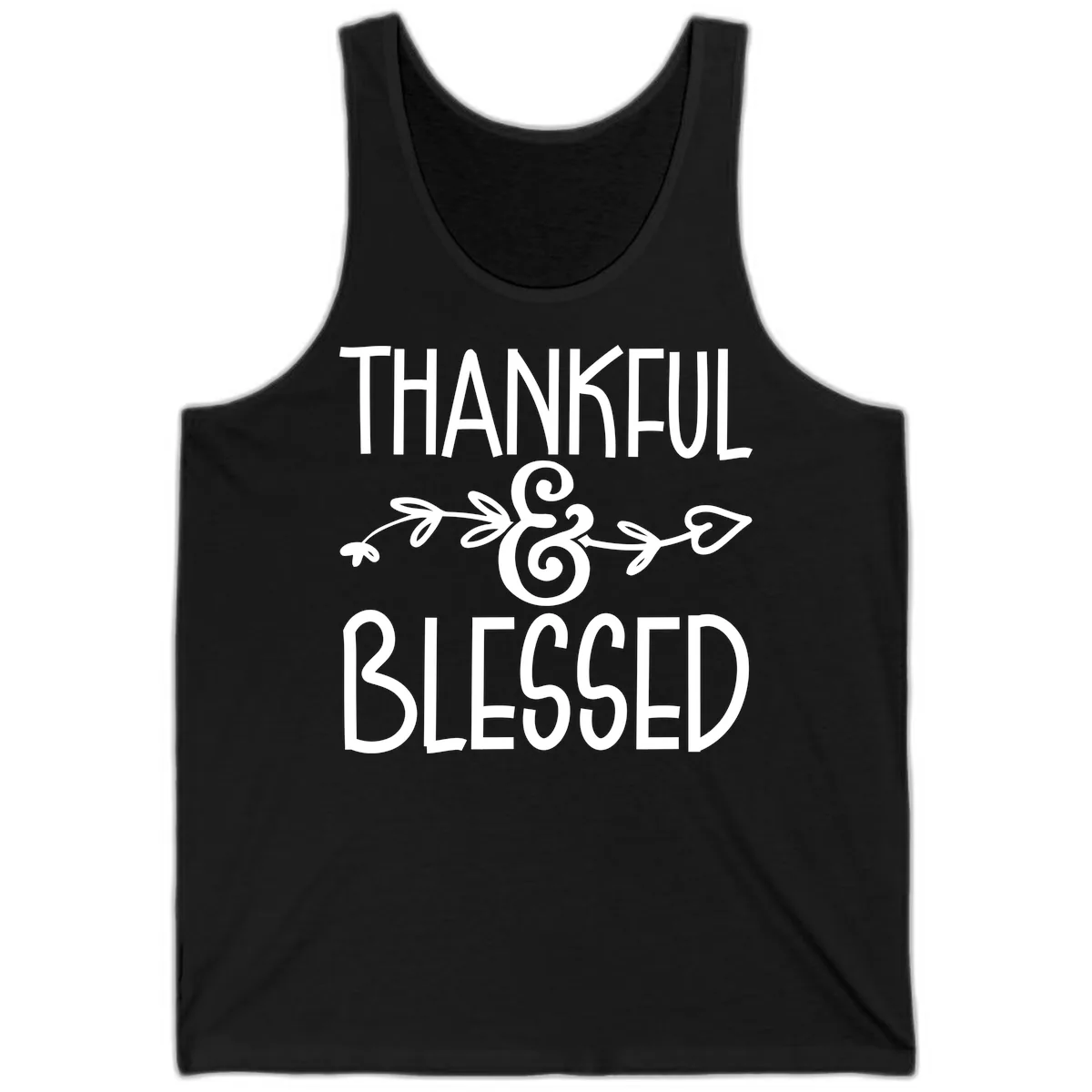 Thankful & Blessed Typography Design Tank in Black