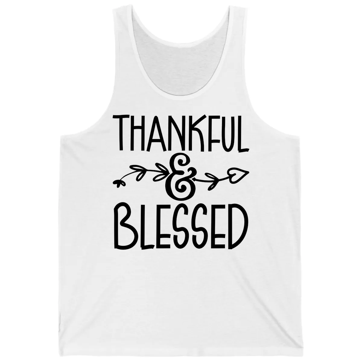 Thankful & Blessed Typography Design Tank in White