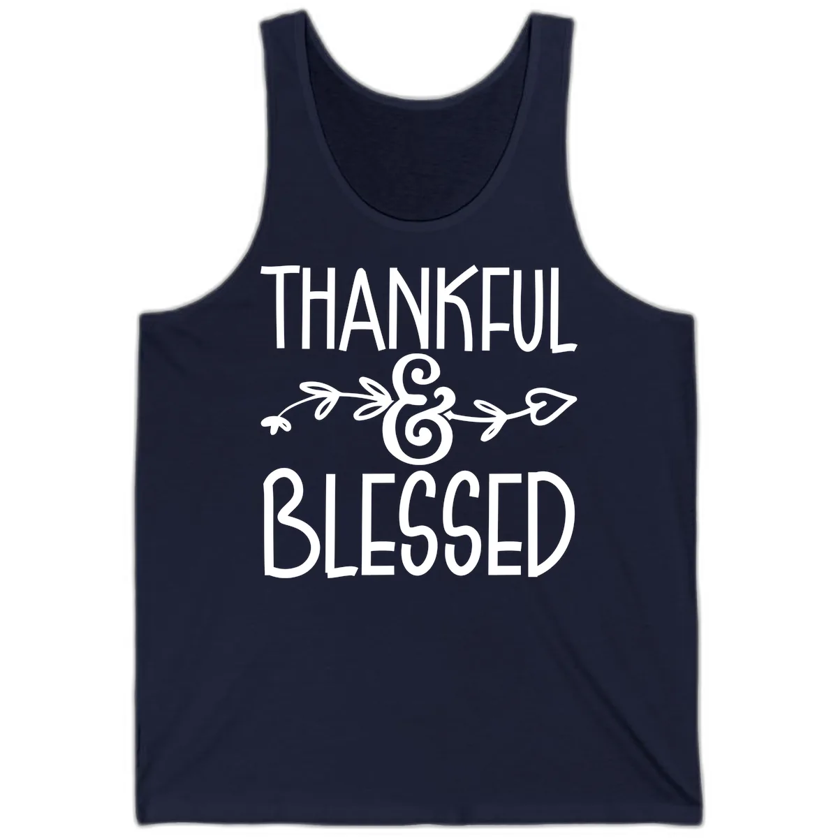 Thankful & Blessed Typography Design Tank in Navy