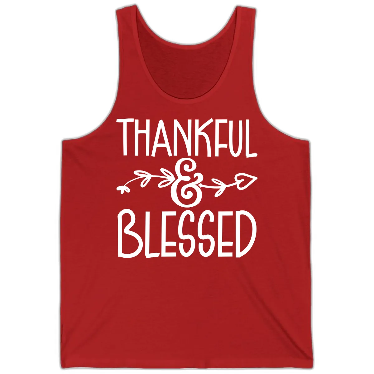 Thankful & Blessed Typography Design Tank in Red