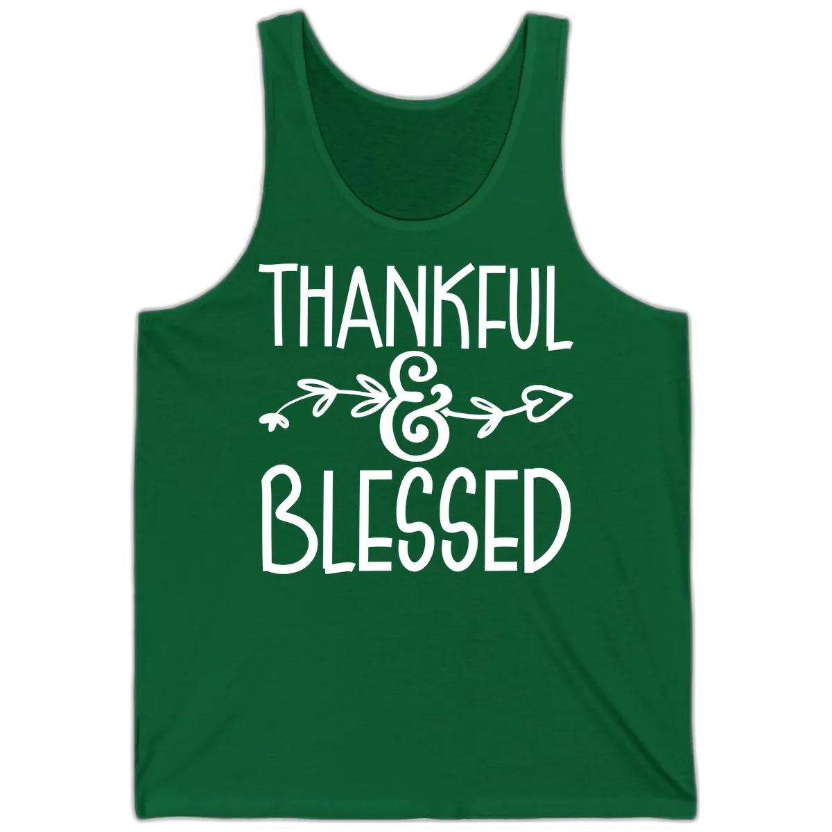 Thankful & Blessed Typography Design Tank in Kelly