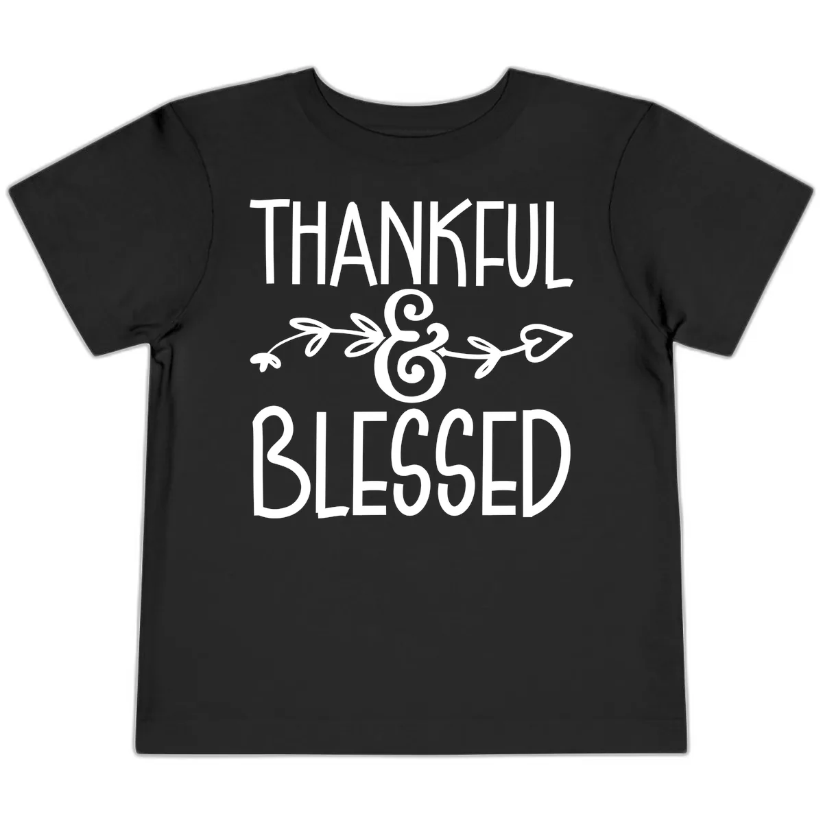 Thankful & Blessed Typography Design Toddler T-Shirt in Black
