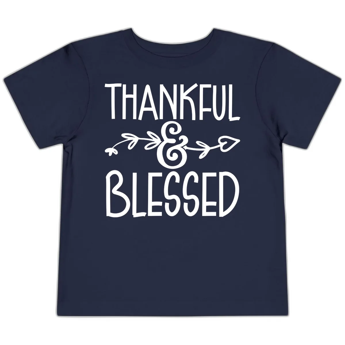 Thankful & Blessed Typography Design Toddler T-Shirt in Navy