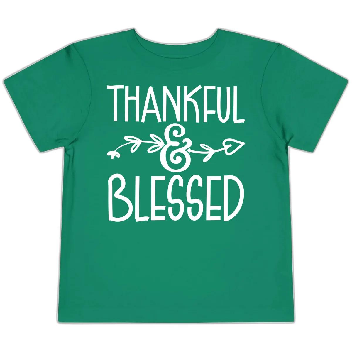 Thankful & Blessed Typography Design Toddler T-Shirt in Kelly