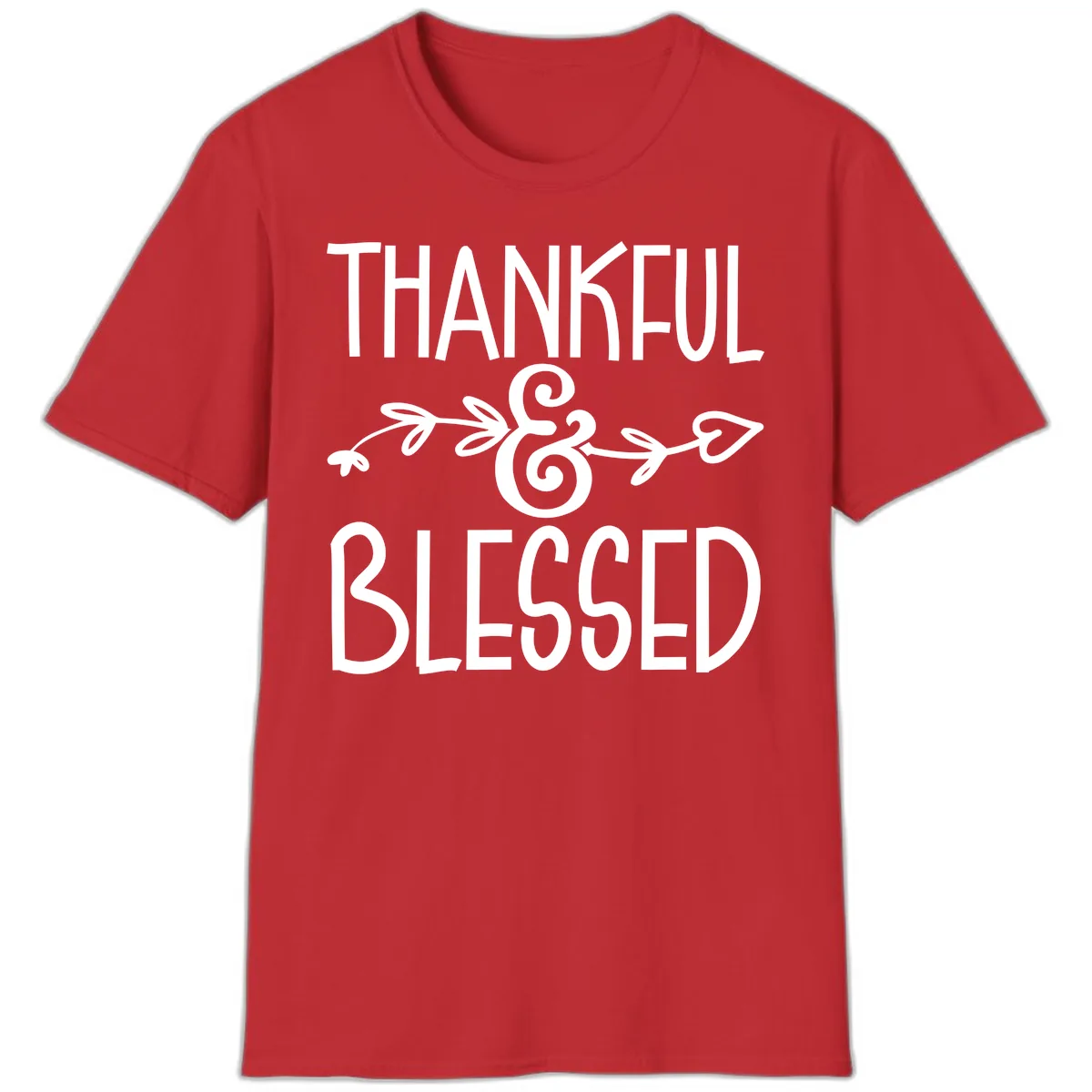 Thankful & Blessed Typography Design T-Shirt in Red