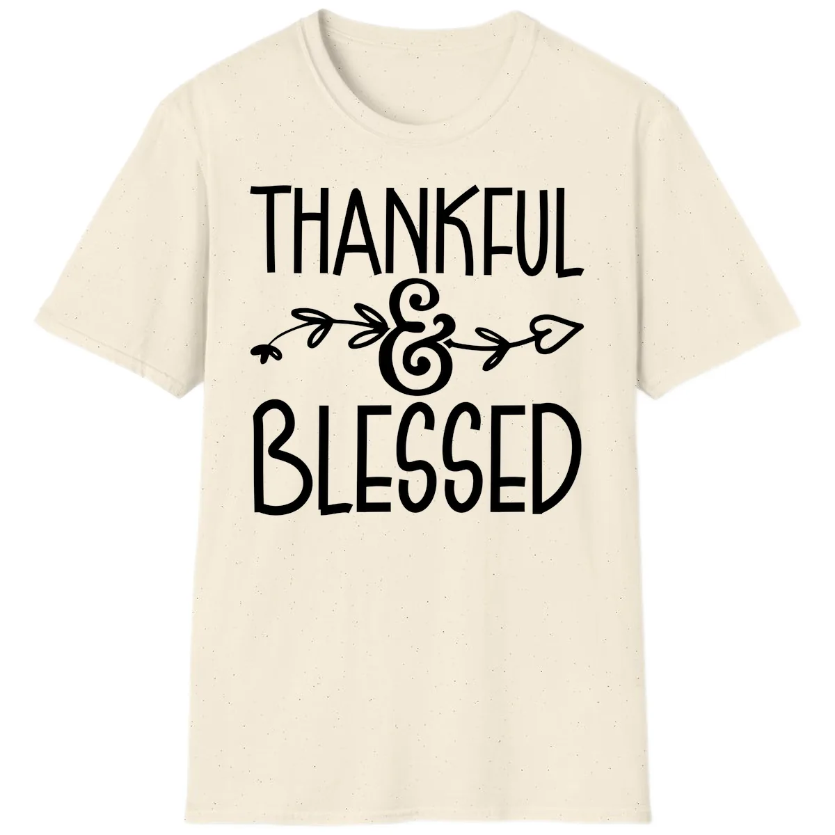 Thankful & Blessed Typography Design T-Shirt in Natural