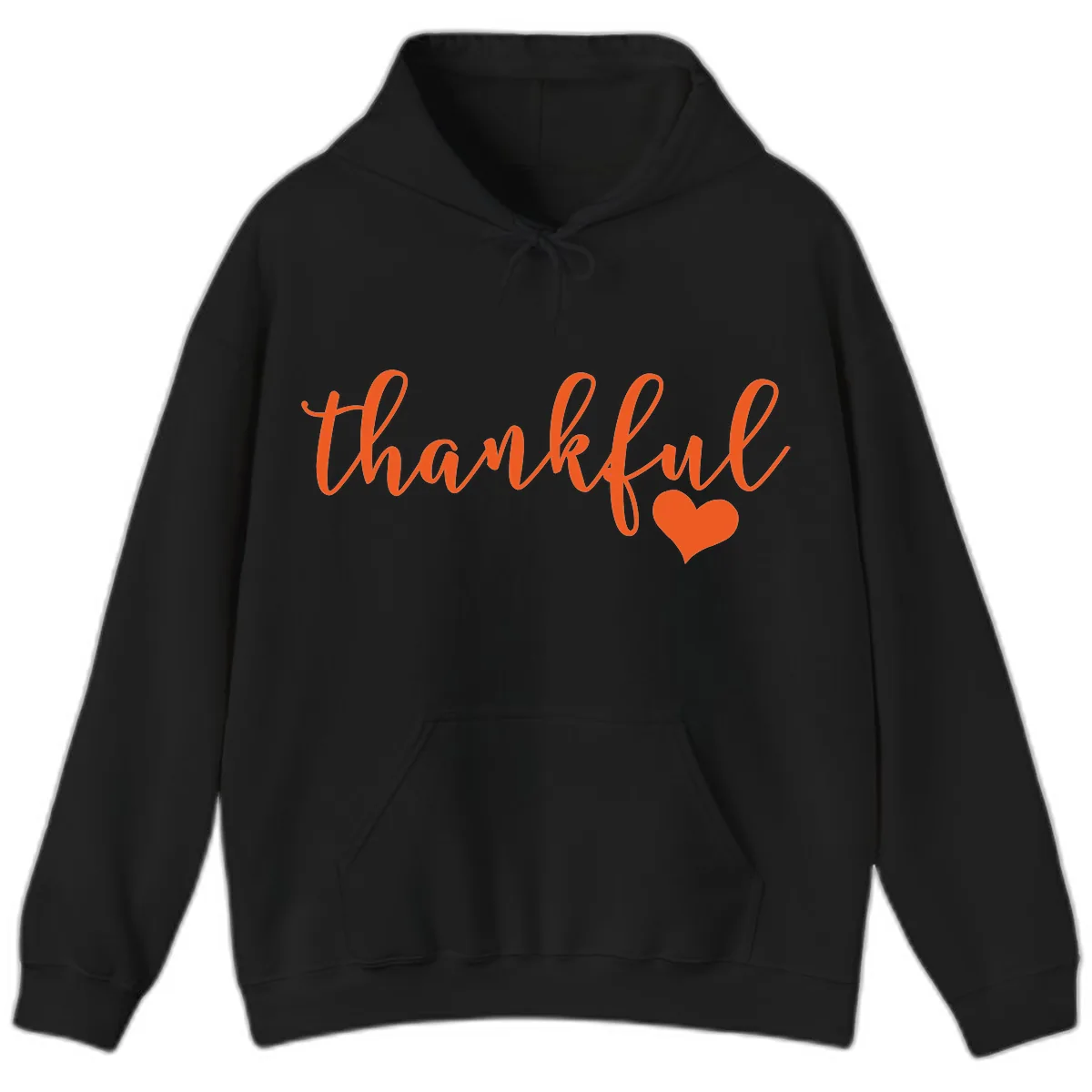 Script Thankful Heart Design Hoodie in Black