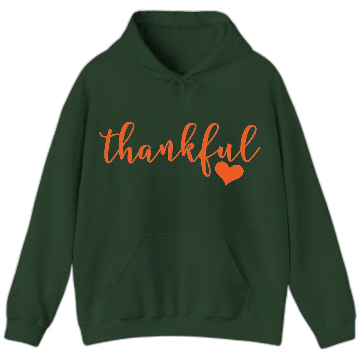 Script Thankful Heart Design Hoodie in Forest Green