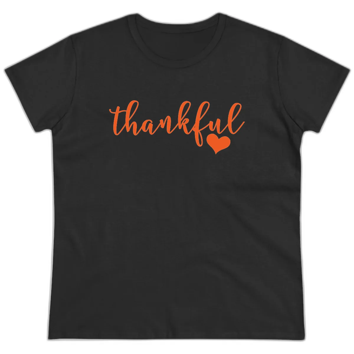 Script Thankful Heart Design Ladies Tee in Black