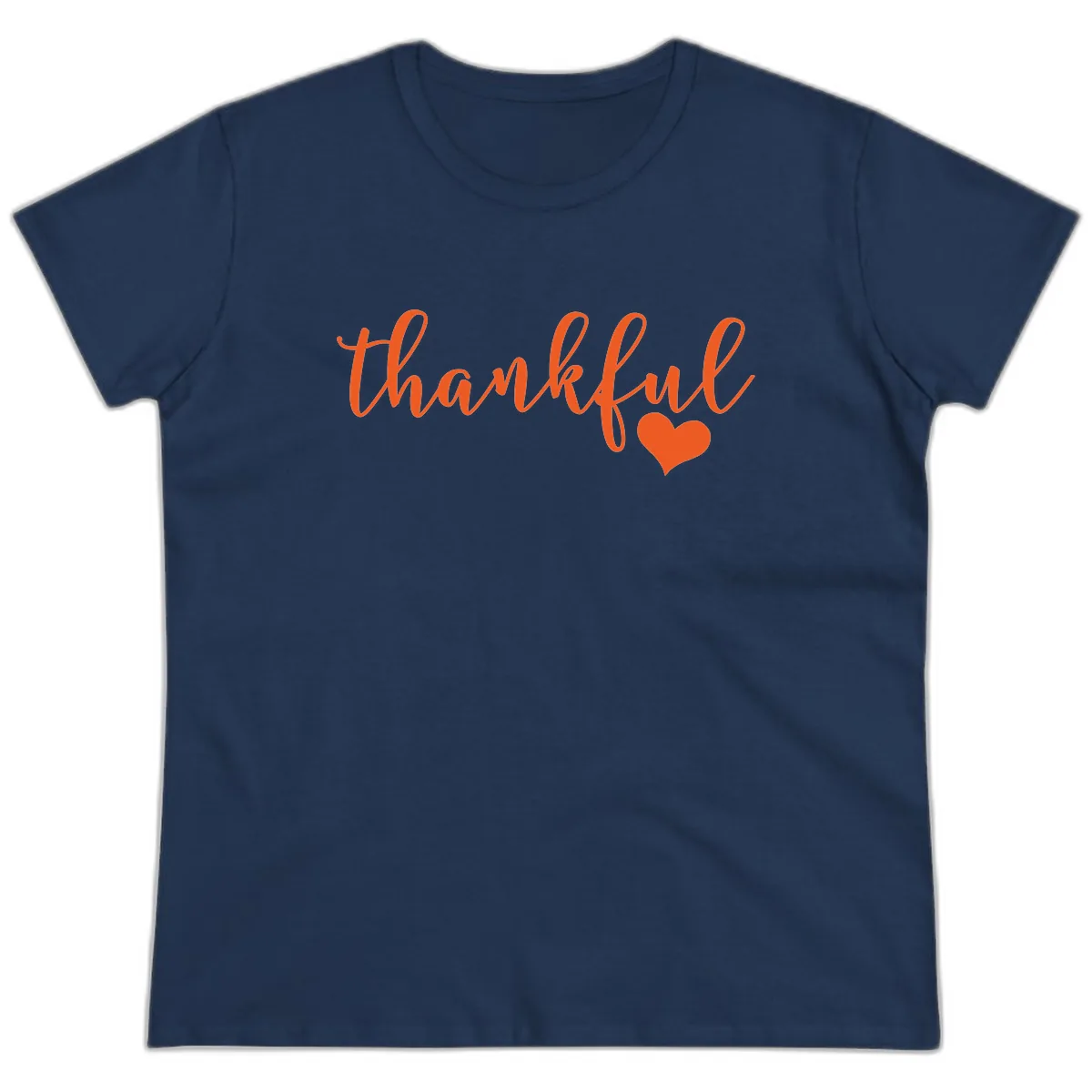 Script Thankful Heart Design Ladies Tee in Navy