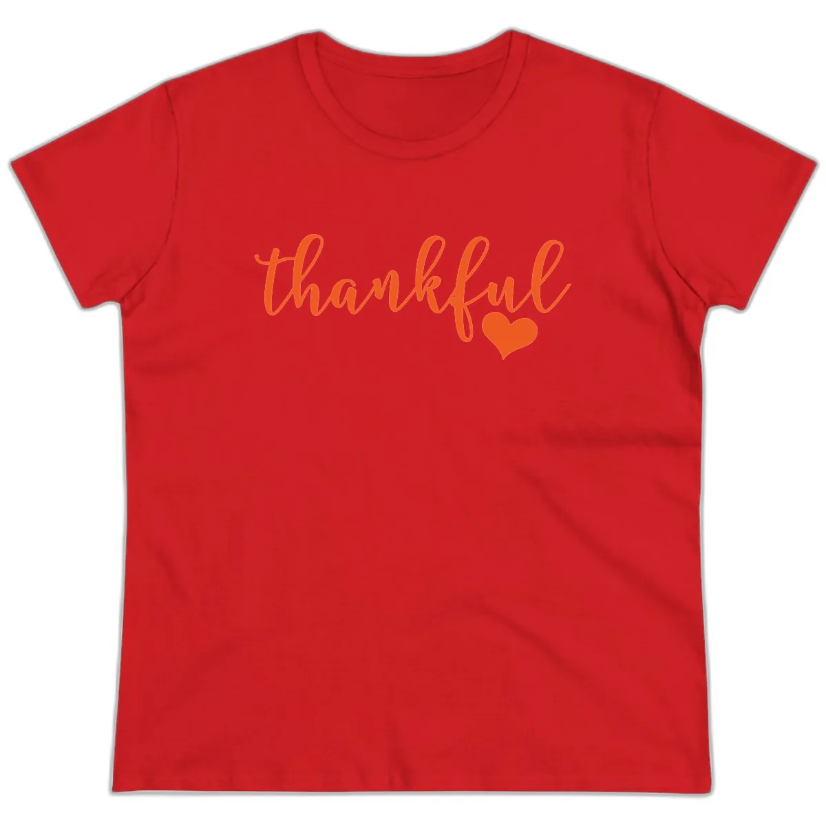 Script Thankful Heart Design Ladies Tee in Red