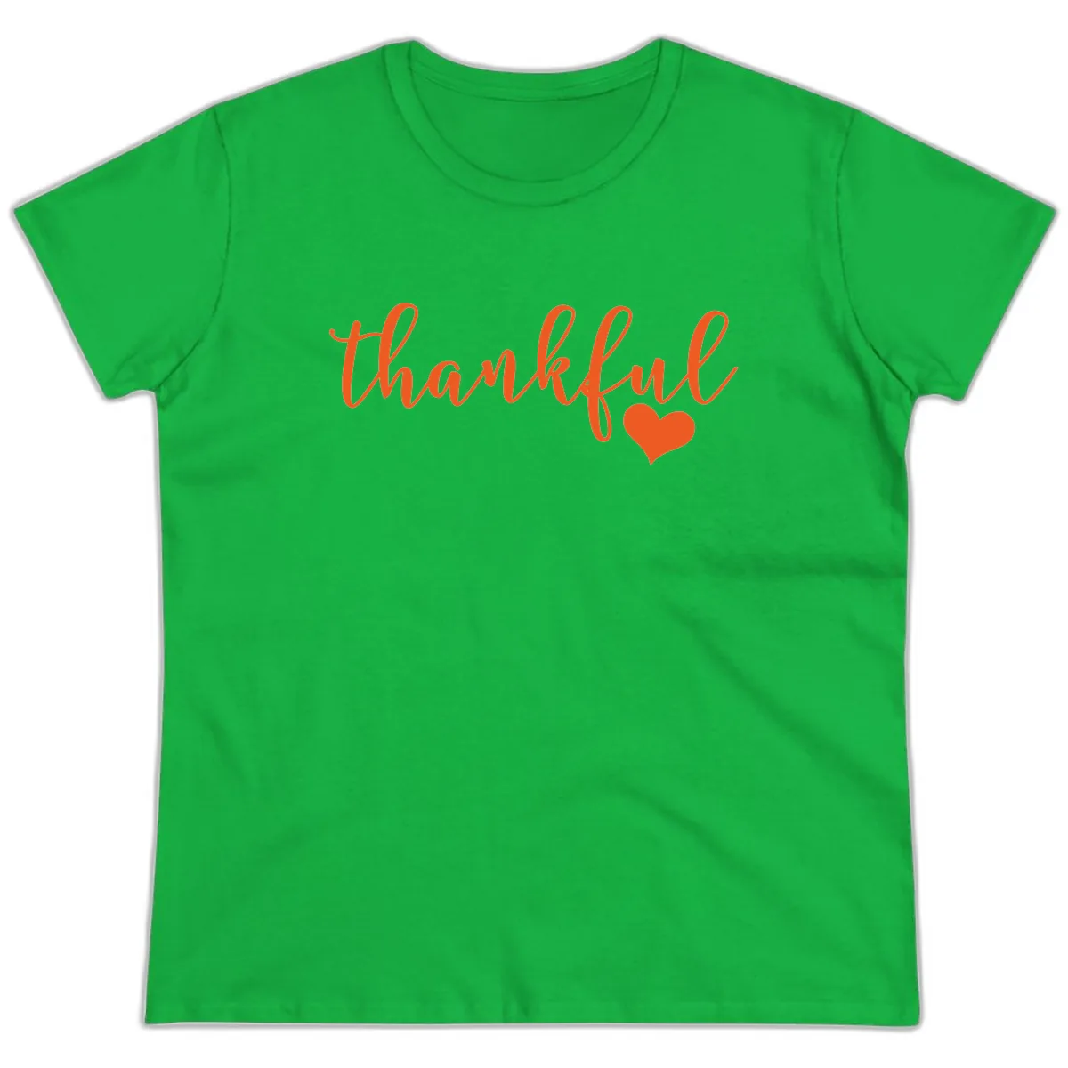 Script Thankful Heart Design Ladies Tee in Irish Green