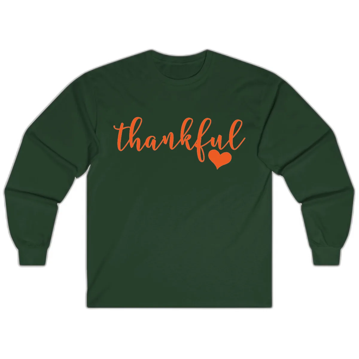 Script Thankful Heart Design Long Sleeve in Forest Green