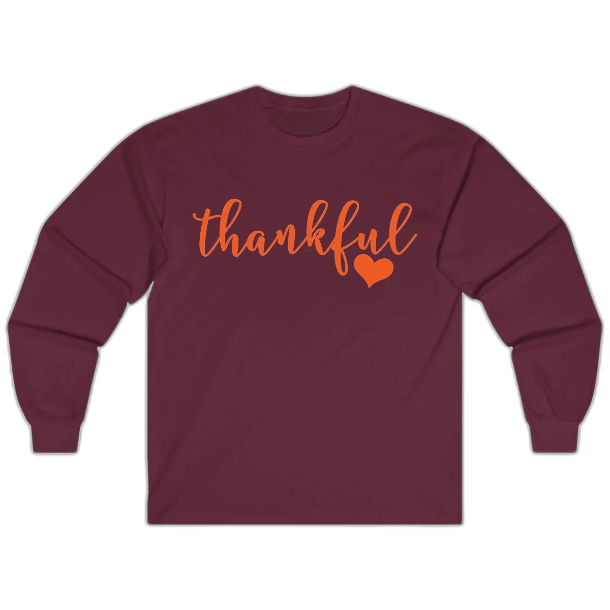 Script Thankful Heart Design Long Sleeve in Maroon