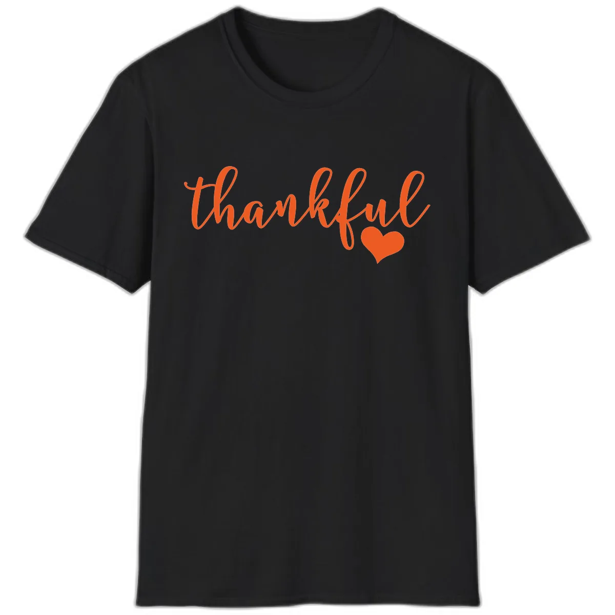 Script Thankful Heart Design T-Shirt in Black