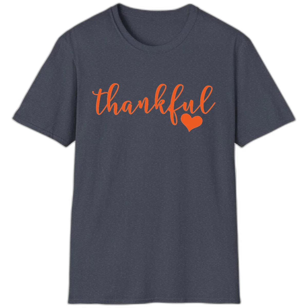 Script Thankful Heart Design T-Shirt in Heather Navy